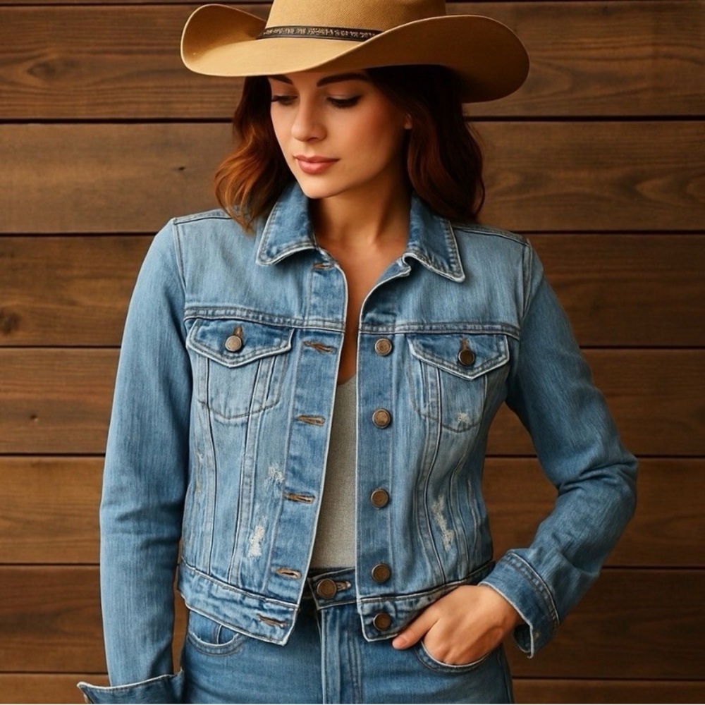 American Eagle Outfitters Cropped Denim Jacket Medium
